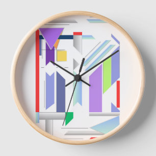 Geometric Art Wall Clock 10 '' Natural Wood Frame