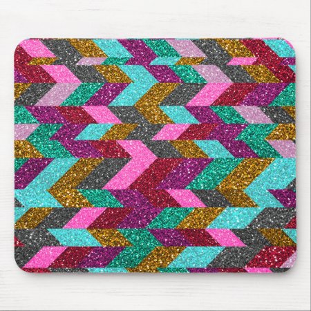 Geometric Aztec Girly Pink Teal Glitter Print Mouse Pad