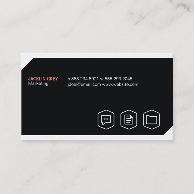 Geometric background with Icons (white) Business Card (Front)