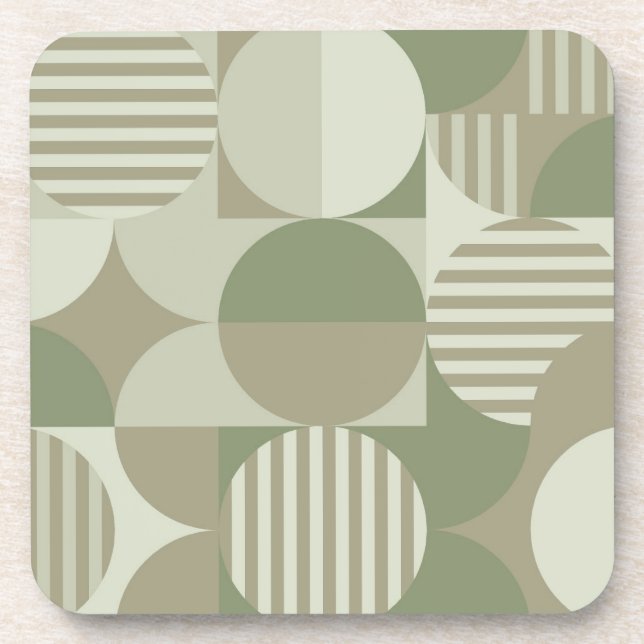 Geometric Bauhaus, Olive, Sage Green Coaster Set (Front)