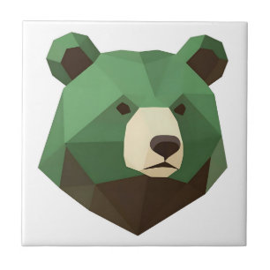 Geometric Bear Head Low Poly Ceramic Tile