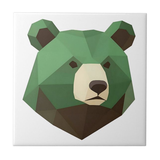 Geometric Bear Head Low Poly Ceramic Tile (Front)