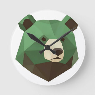 Geometric Bear Head Low Poly Round Clock