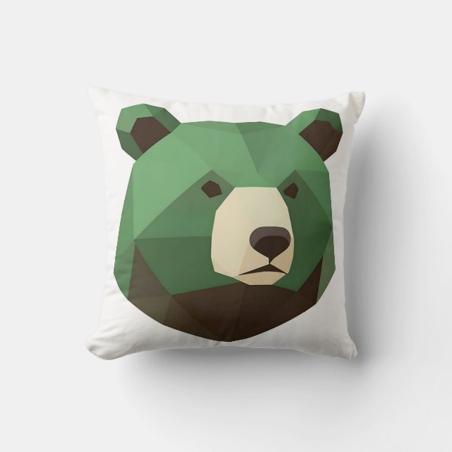 Geometric Bear Head Low Poly Throw Pillow (Front)