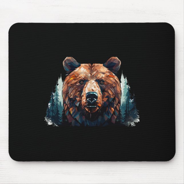 Geometric Bear Head With Mountain Tree Landscape B Mouse Pad (Front)