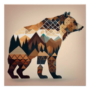 Geometric Bear Mountain Art Poster