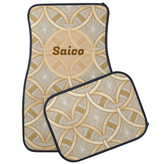 Geometric Beige and Light Brown Set of Car Mats (Set)