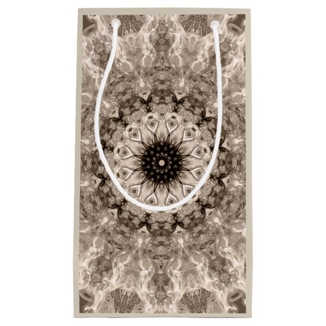 geometric, beige, brown, mandala small gift bag (Front)