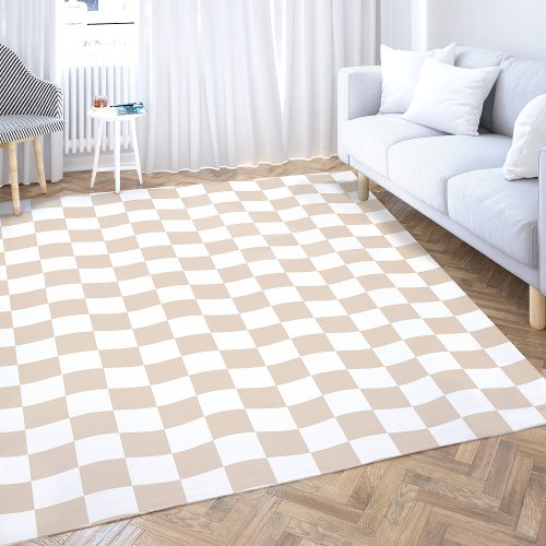 Geometric Beige White Simple Wavy Check Rug