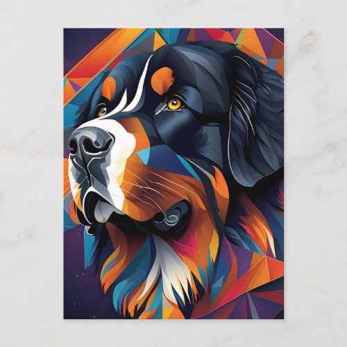 Geometric bernese mountain dog postcard