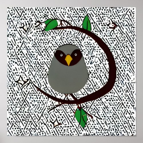 Geometric Bird in a Tree Poster