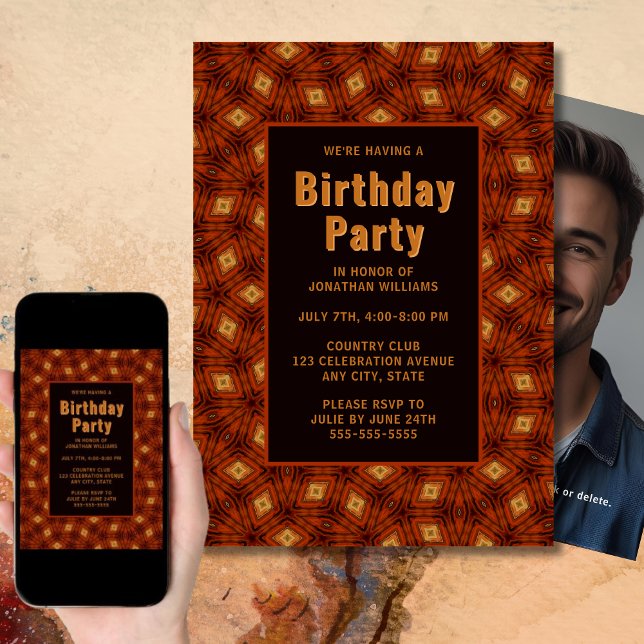 Geometric Birthday Invitation Photo on Back Rustic (Creator Uploaded)