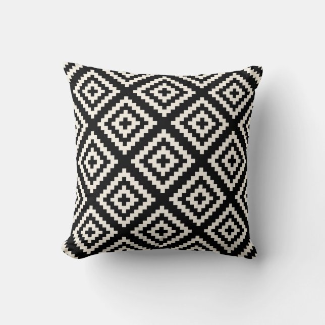 Geometric Black and Cream Pattern Throw Pillow (Front)