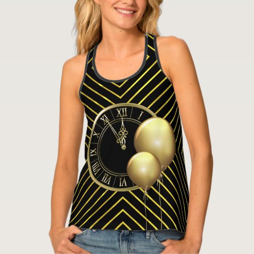 Geometric Black and Gold Art Deco NYE Pattern Tank Top