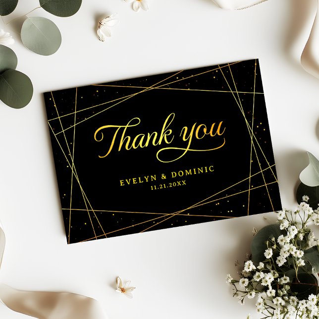 Geometric Black and Gold Elegant Wedding Thank You Card (Creator Uploaded)