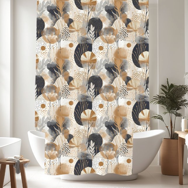 Geometric Black and Gold Floral Leaves Shower Curtain (Creator Uploaded)