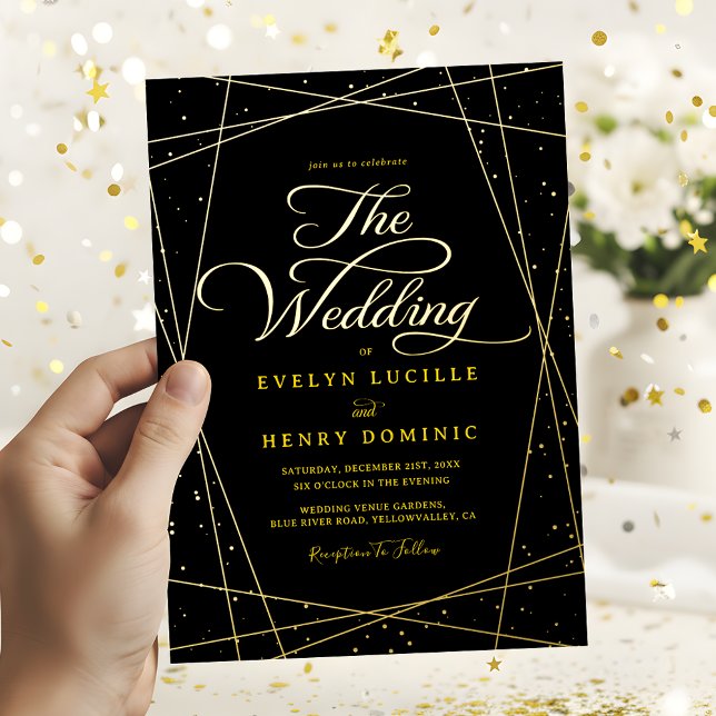 Geometric Black and Gold Luxury Wedding Foil Invitation (Creator Uploaded)