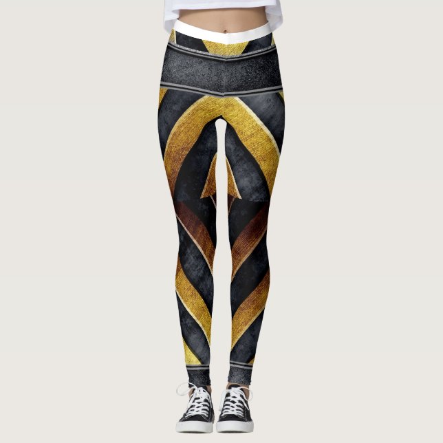 geometric black and gold pattern leggings (Front)