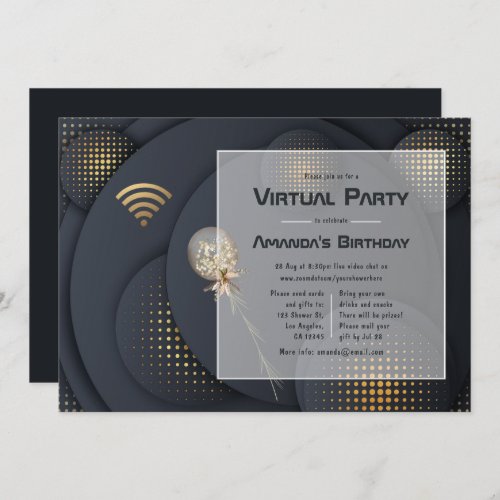 Geometric Black and Gold Virtual Birthday Party Invitation