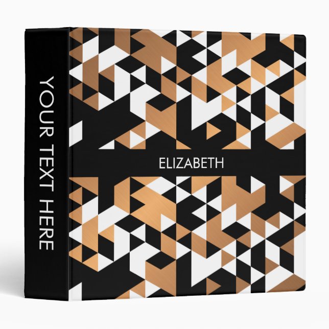 Geometric Black and Golden Pattern 3 Ring Binder (Front/Spine)