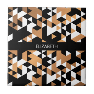 Geometric Black and Golden Pattern Ceramic Tile