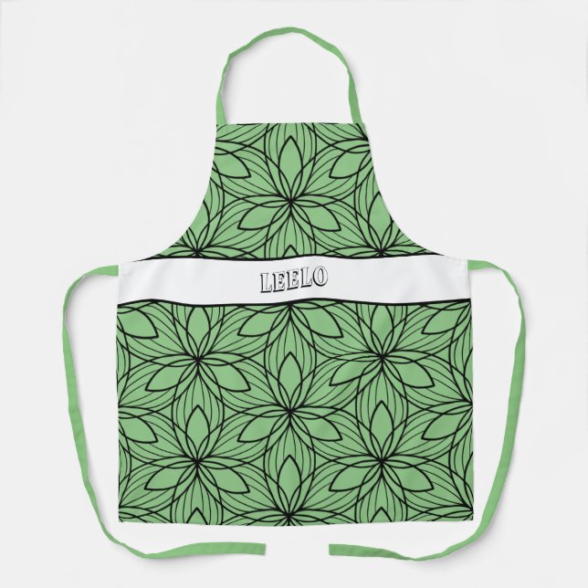Geometric Black and Green Art Smock Apron (Front)