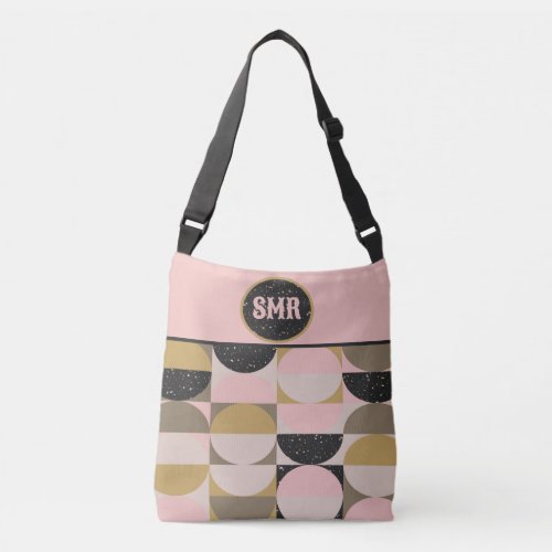  Geometric Black and Pink Design with Initials Crossbody Bag