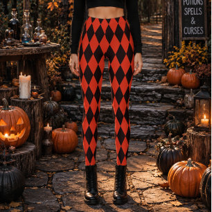 Geometric Black and Red Diamond Halloween Leggings