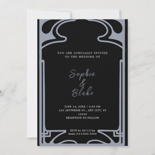 Geometric Black and Silver Art Deco Wedding Invitation