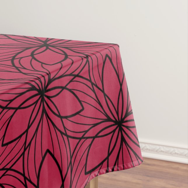 Geometric Black and Viva Magenta Art Tablecloth (In Situ)