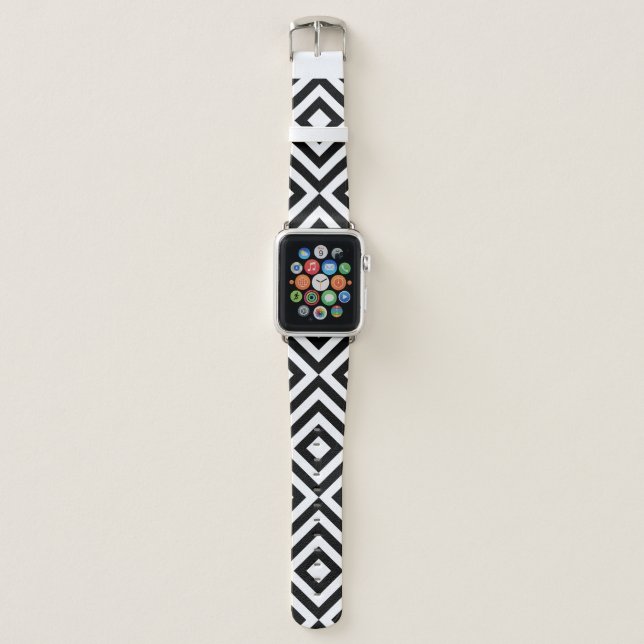 Geometric Black and White Chevrons, Diamonds Apple Watch Band (Front)