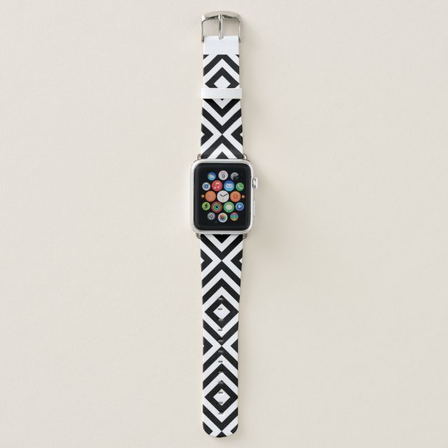 Geometric Black and White Chevrons, Diamonds Apple Watch Band