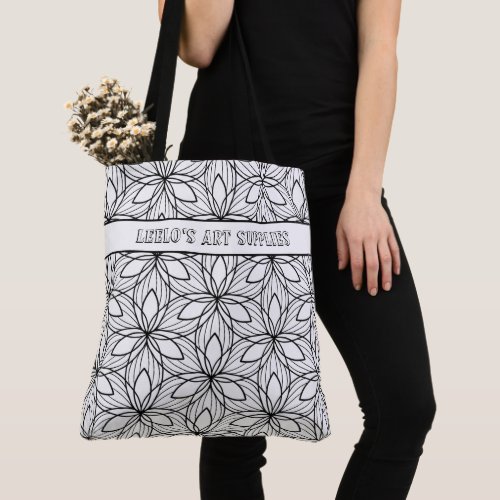 Geometric Black and White Colorable Art Supply Bag