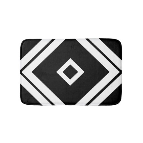 Geometric Black and White Diagonal Square Pattern Bath Mat