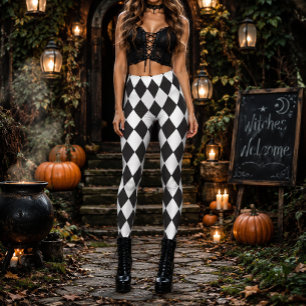Geometric Black and White Diamond Halloween Leggings