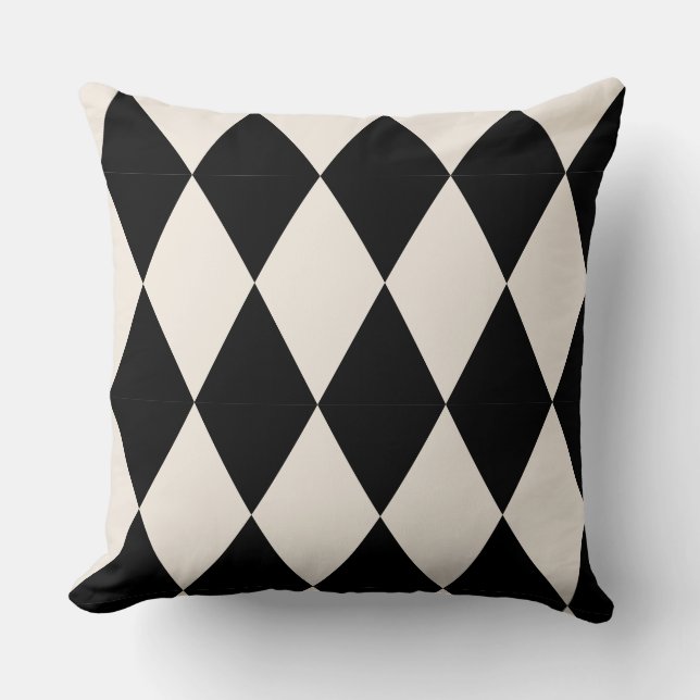 Geometric Black and White Diamond Harlequin Modern Throw Pillow (Front)