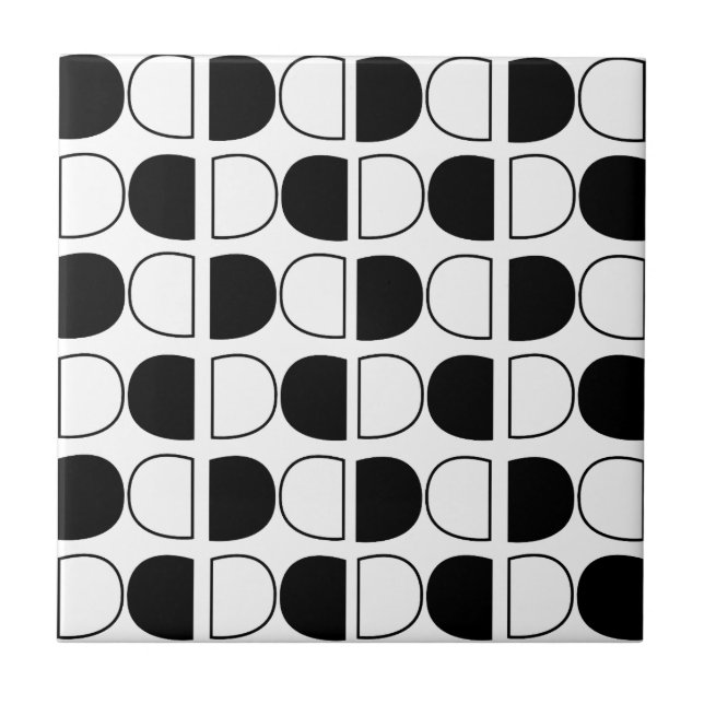 Geometric Black and White Half Circle Ceramic Tile (Front)