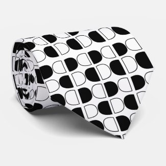 Geometric Black and White Half Circle Neck Tie
