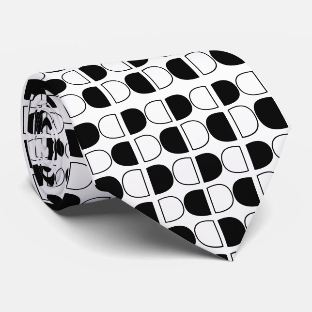 Geometric Black and White Half Circle Neck Tie (Rolled)
