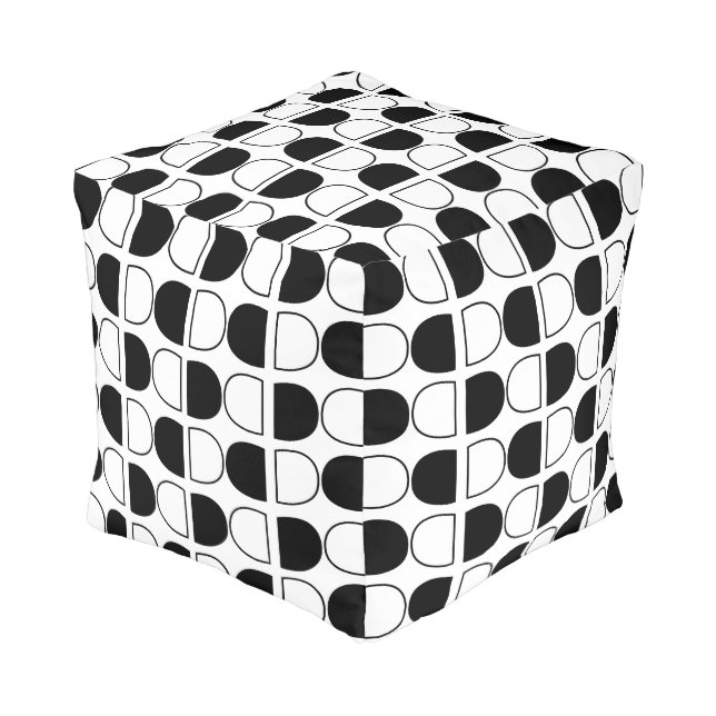 Geometric Black and White Half Circle Pouf (Angled Front)