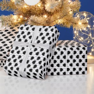 Geometric Black and White Half Circle Wrapping Paper