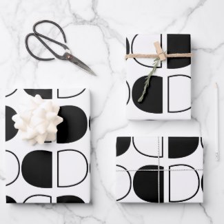 Geometric Black and White Half Circle Wrapping Paper Sheets