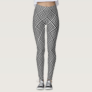 Geometric black and white pattern leggings