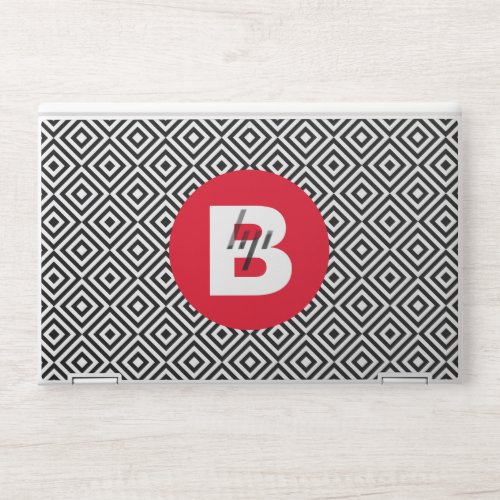 Geometric Black and White Pattern Red Monogram HP Laptop Skin