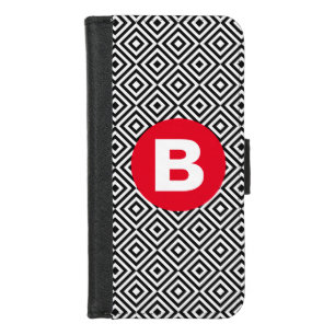 Geometric Black and White Pattern Red Monogram iPhone 8/7 Wallet Case