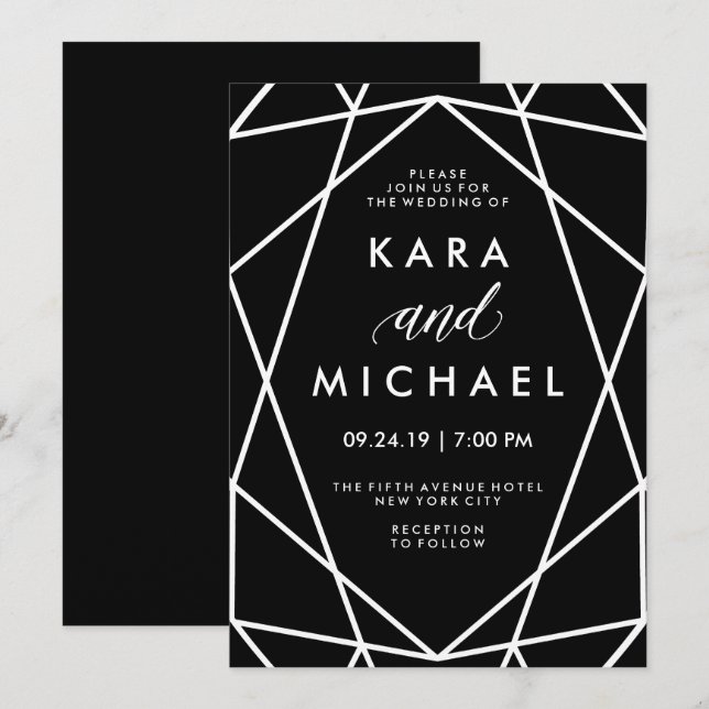Geometric Black and White Wedding Invitation (Front/Back)