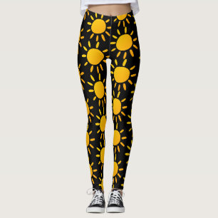 Geometric Black And Yellow Summer Sun Pattern Leggings