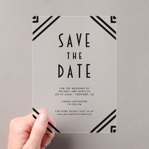 Geometric Black Art Deco Wedding Save the Date