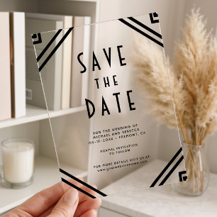 Geometric Black Art Deco Wedding Save the Date