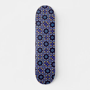 Geometric Black Blue Gold Cross Skateboard